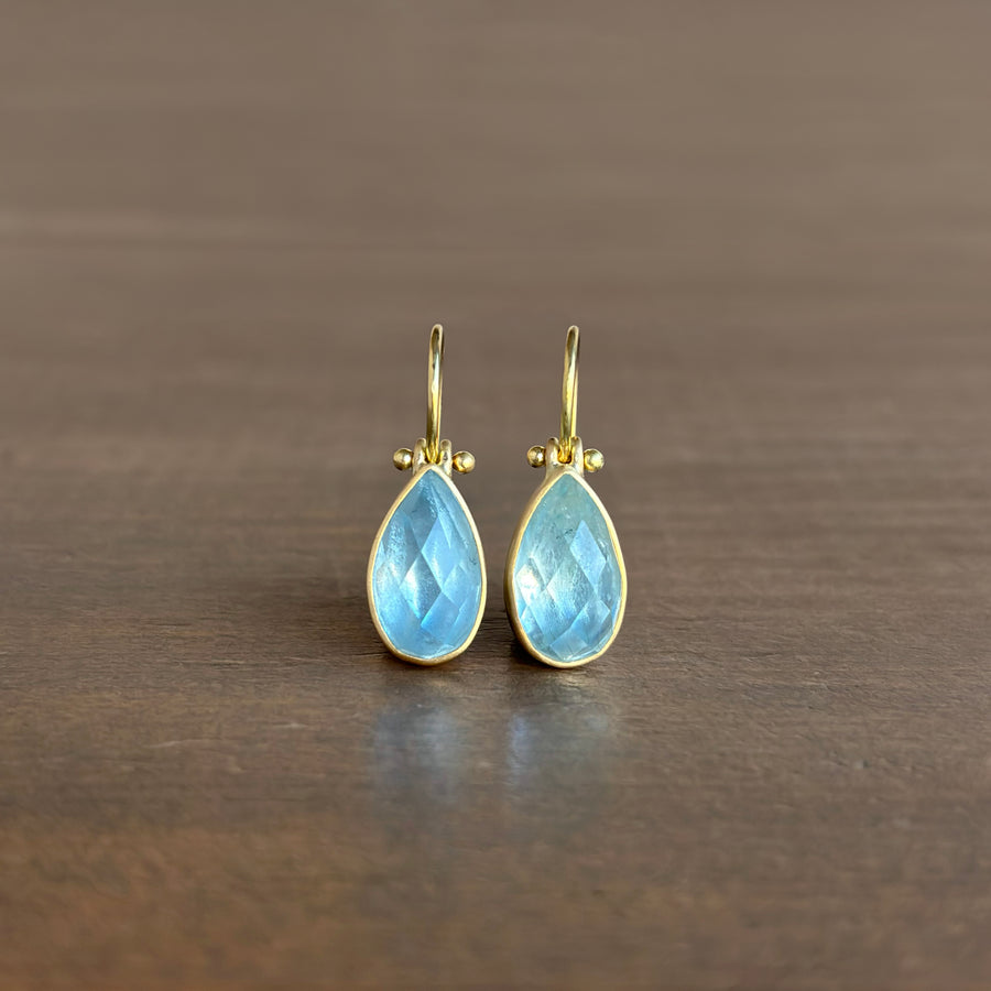 Checker Cut Brazilian Aquamarine Teardrop Earrings