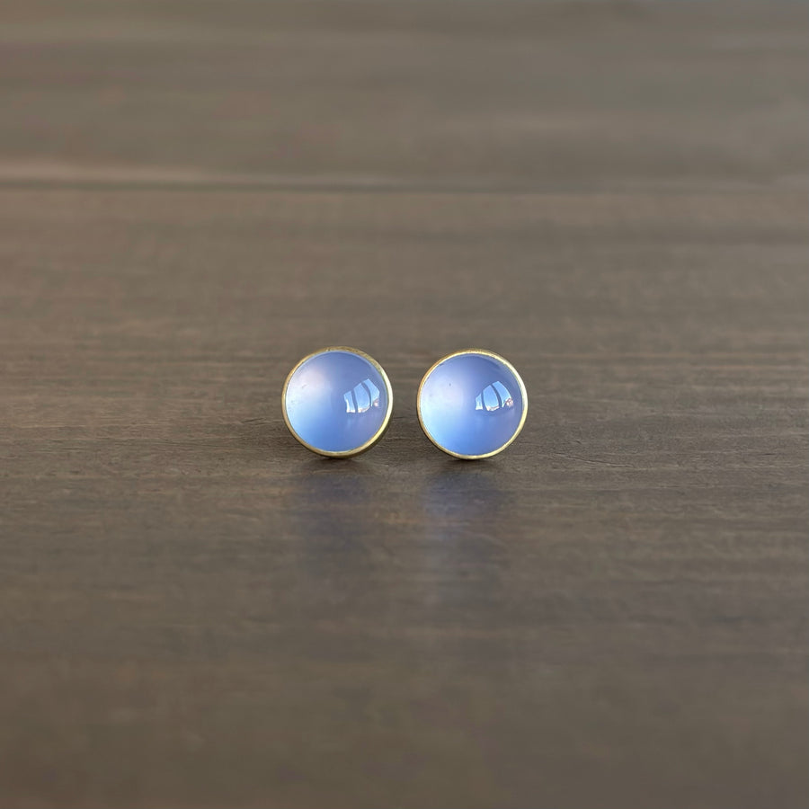 Round Blue Chalcedony Stud Earrings