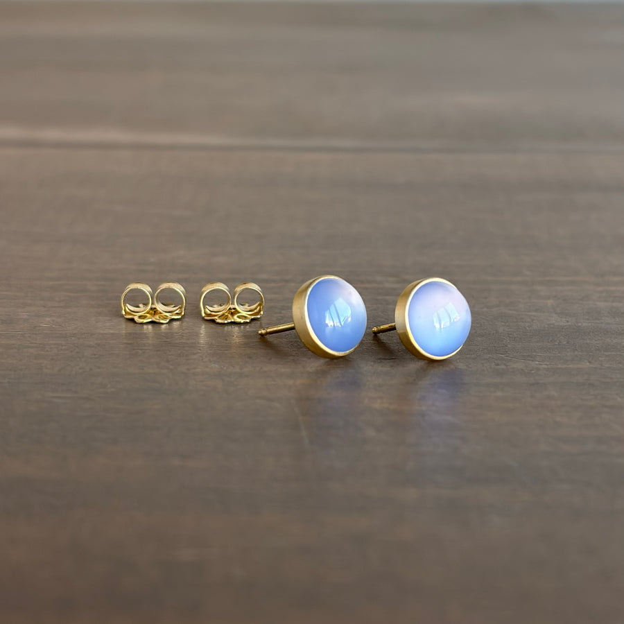 Round Blue Chalcedony Stud Earrings