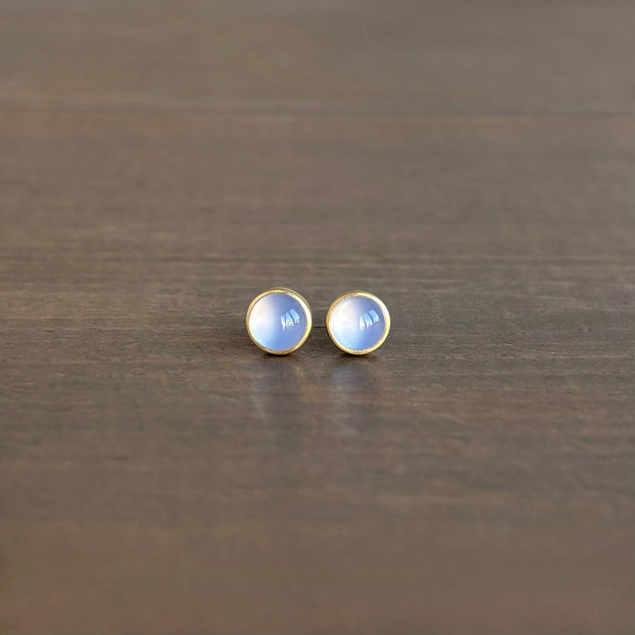 Small Round Blue Chalcedony Stud Earrings