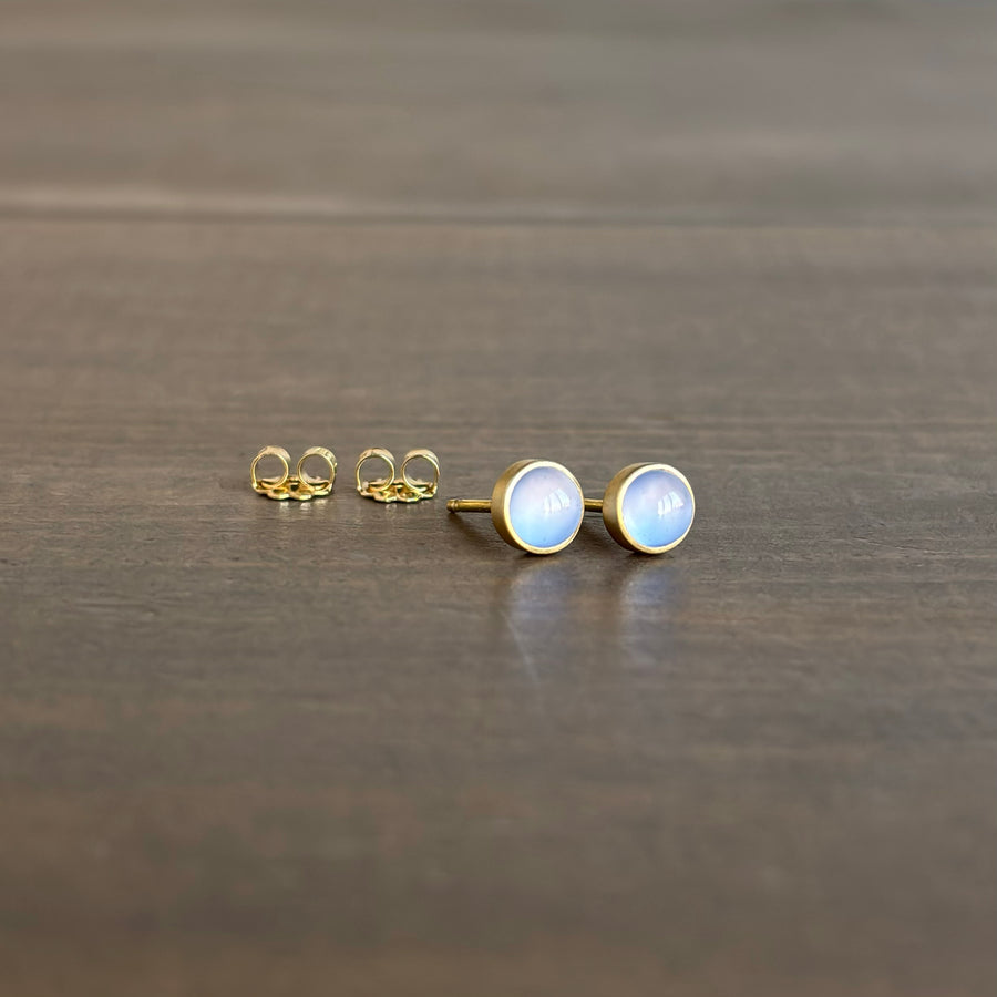 Small Round Blue Chalcedony Stud Earrings