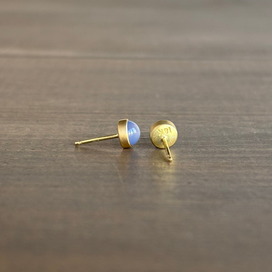 Small Round Blue Chalcedony Stud Earrings