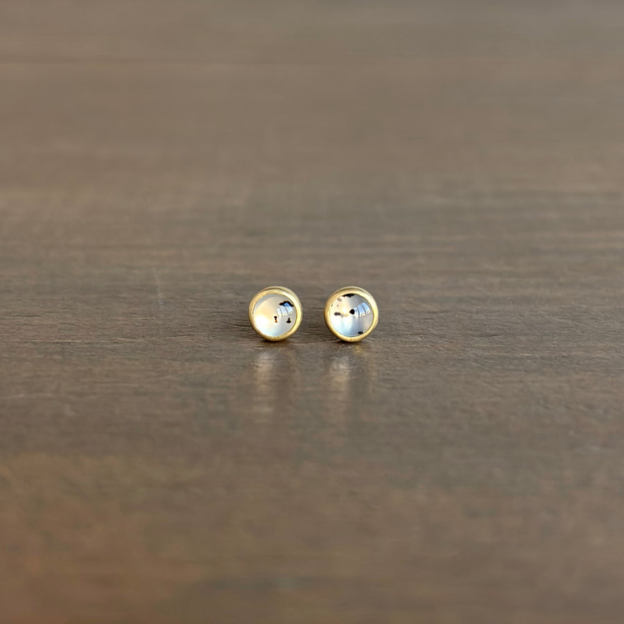 Small Round Montana Agate Cabochon Stud Earrings