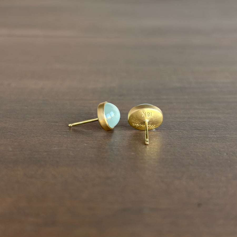 Milky Oval Brazilian Aquamarine Cabochon Stud Earrings