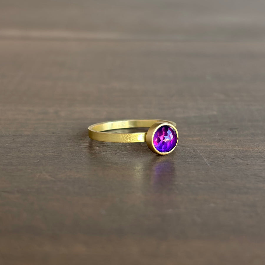 Petite Round Faceted Amethyst Stacking Ring