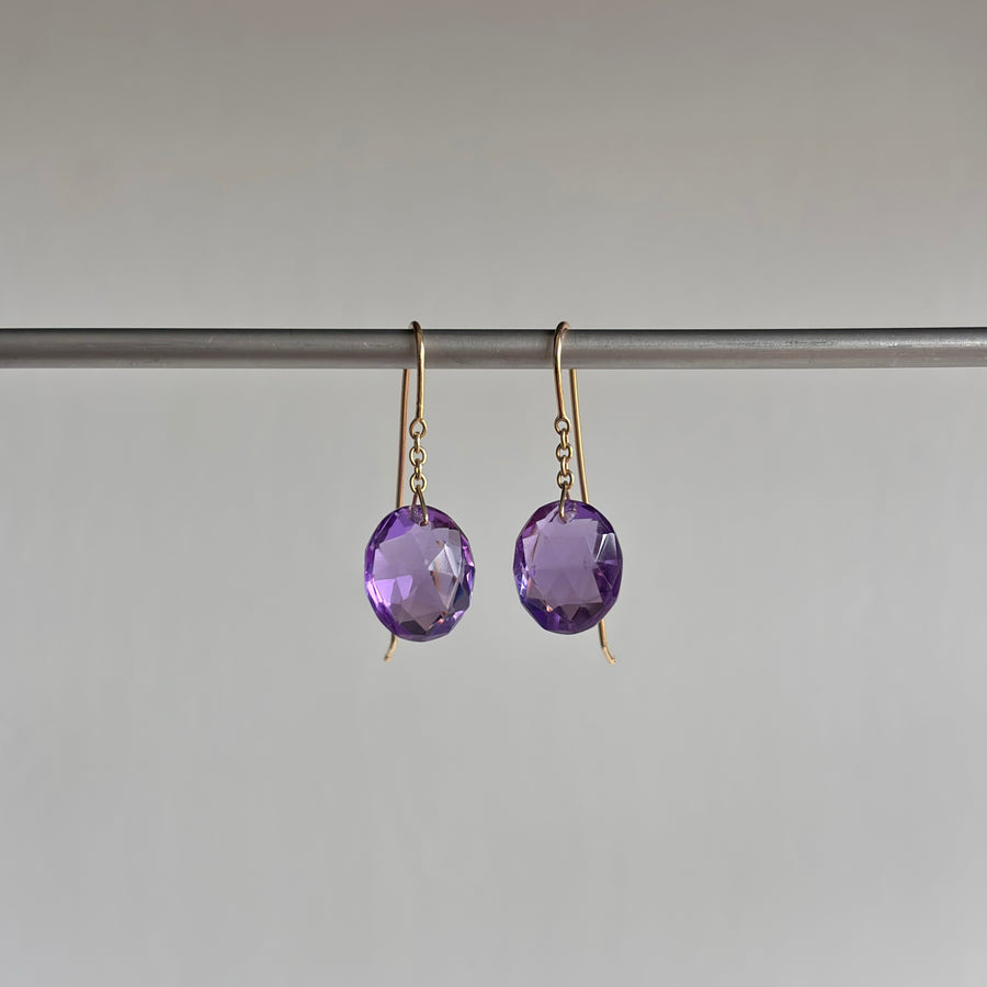 Oval Amethyst Chain Drop Earrings