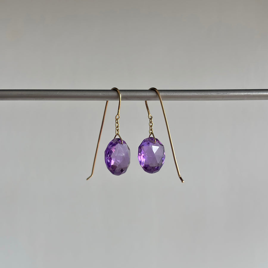 Oval Amethyst Chain Drop Earrings