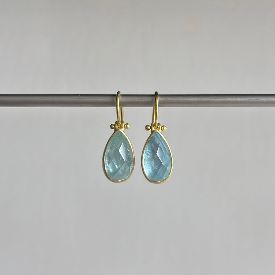 Checker Cut Brazilian Aquamarine Teardrop Earrings