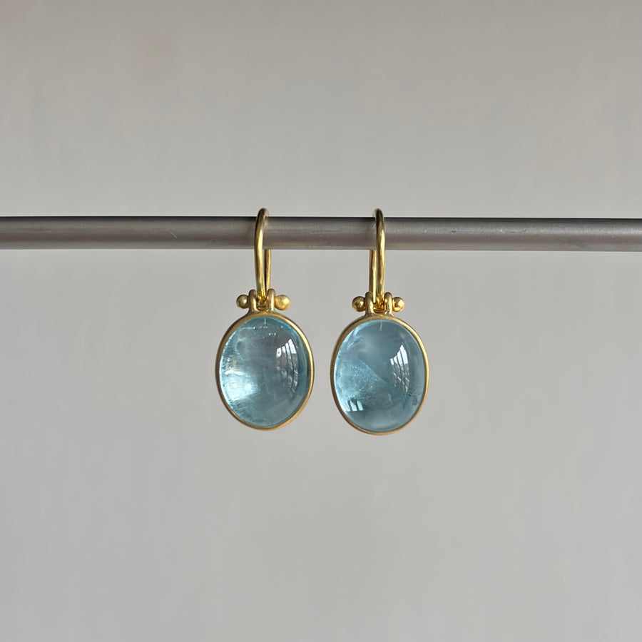 Oval Brazilian Cabochon Aquamarine Earrings