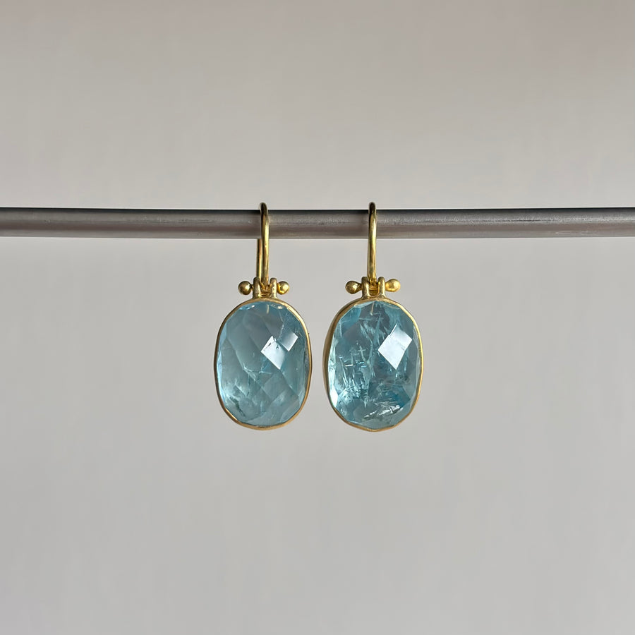 Checker Cut Brazilian Aquamarine Oval Earrings