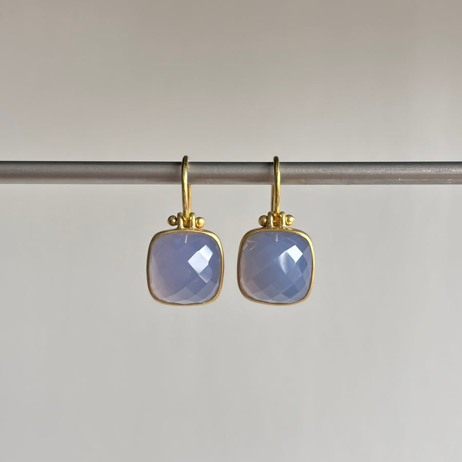 Deep Dome Checker Cut Chalcedony Earrings