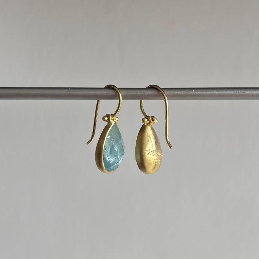 Checker Cut Brazilian Aquamarine Teardrop Earrings