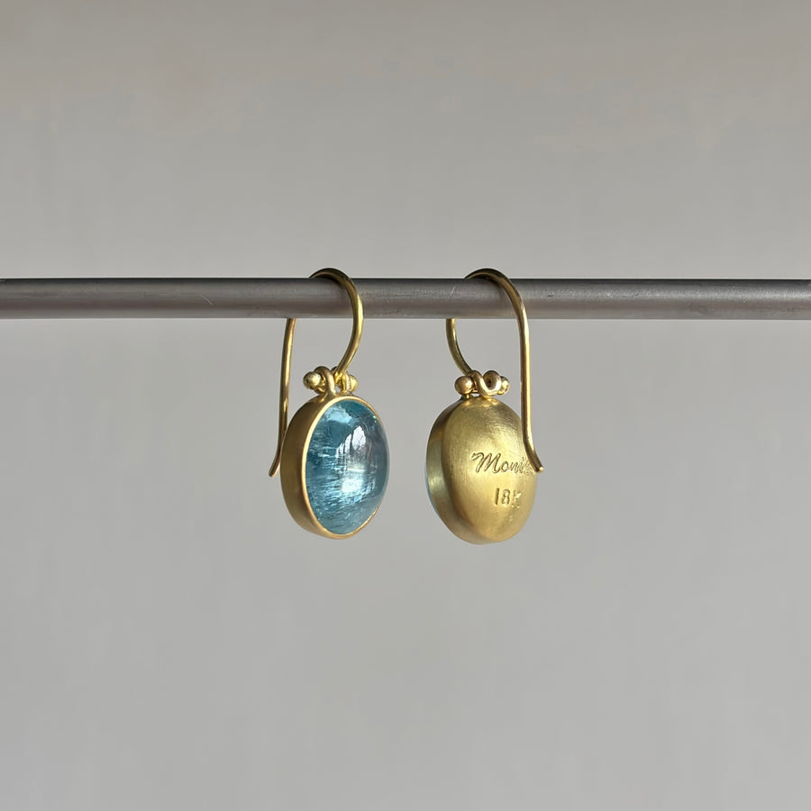 Oval Brazilian Cabochon Aquamarine Earrings