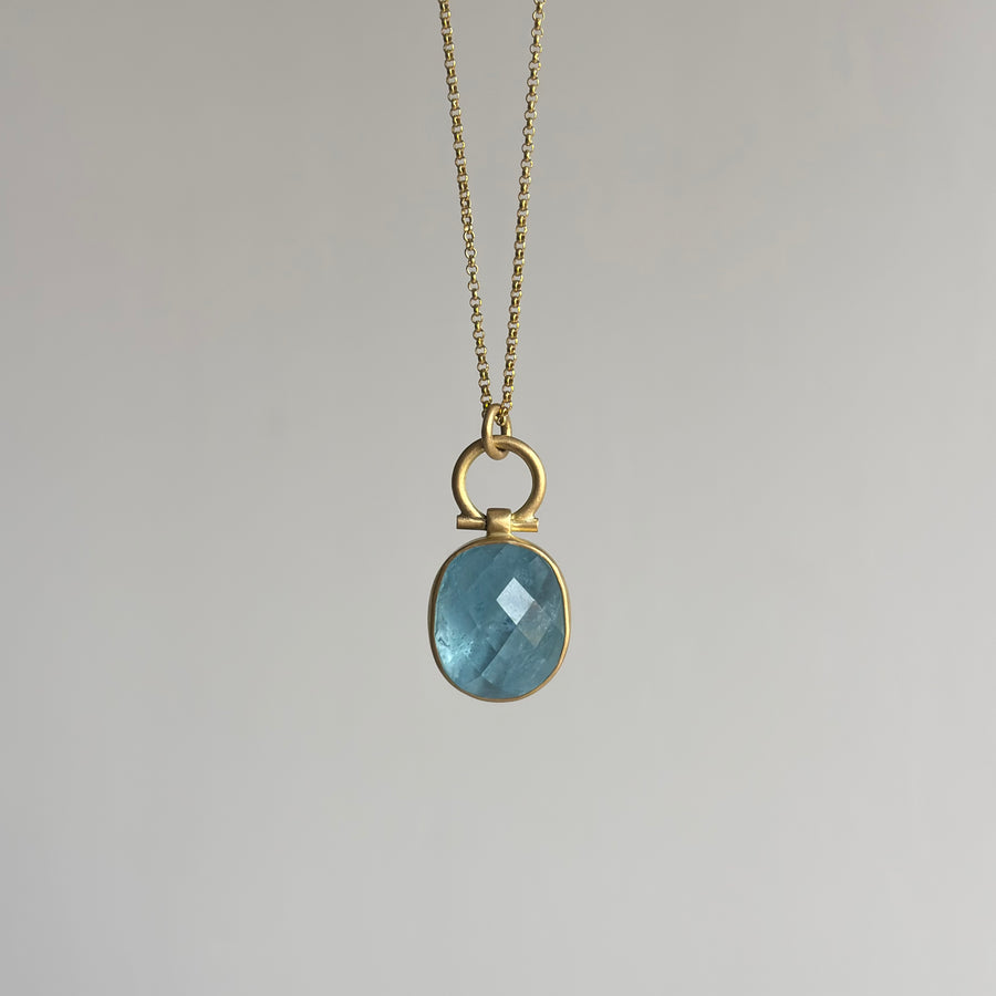 Checker Cut Brazilian Aquamarine Oval Pendant