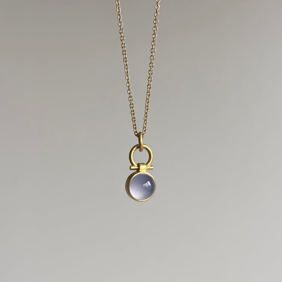 Petite Round Blue Chalcedony Cabochon Pendant