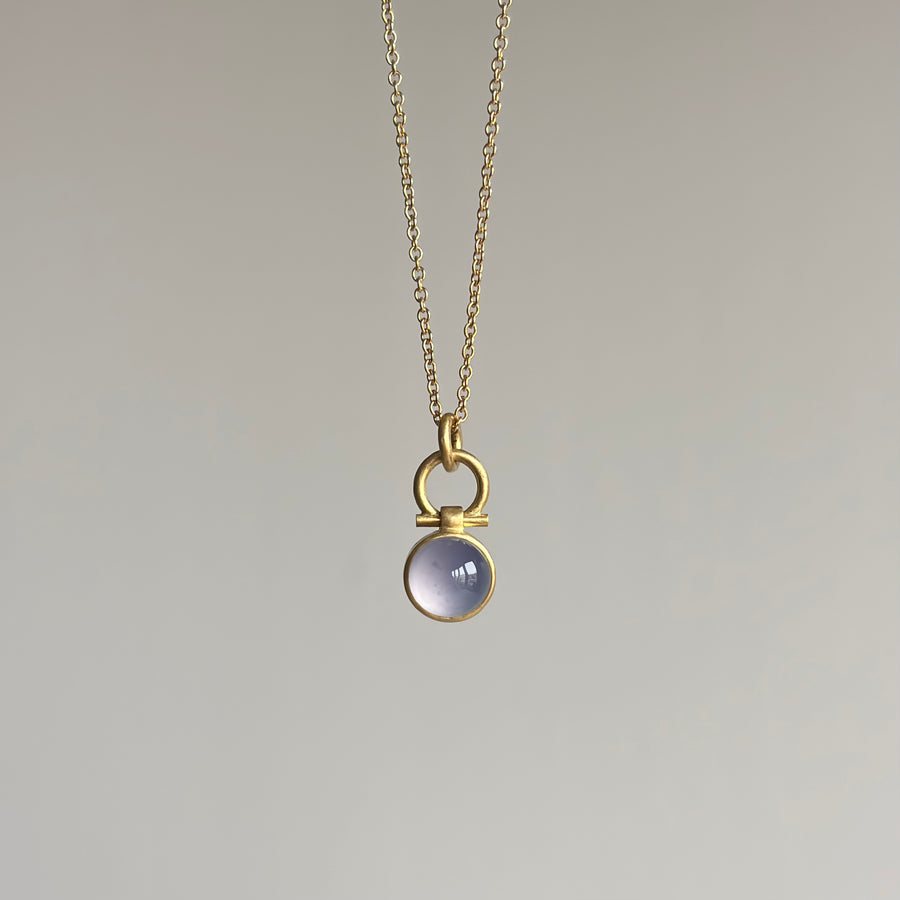 Petite Round Blue Chalcedony Cabochon Pendant