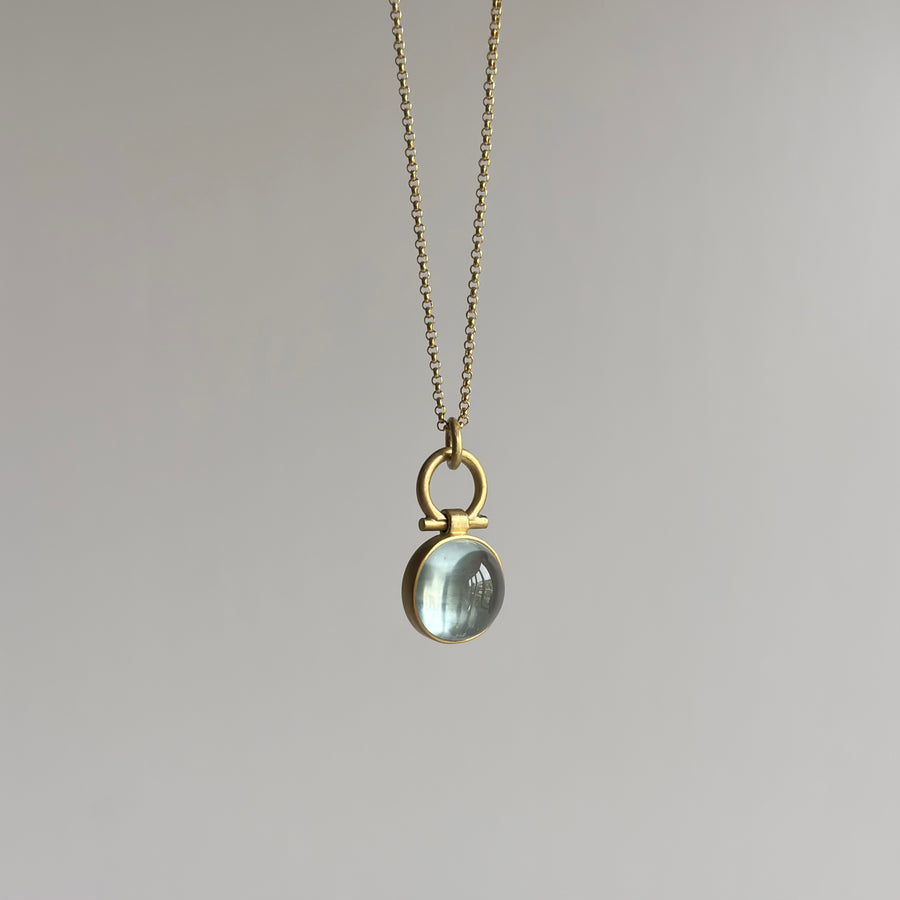 Round Brazilian Aquamarine Cabochon Pendant