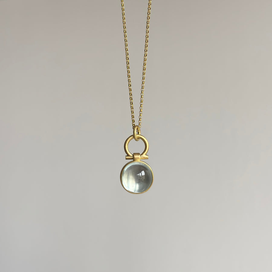 Round Brazilian Aquamarine Cabochon Pendant