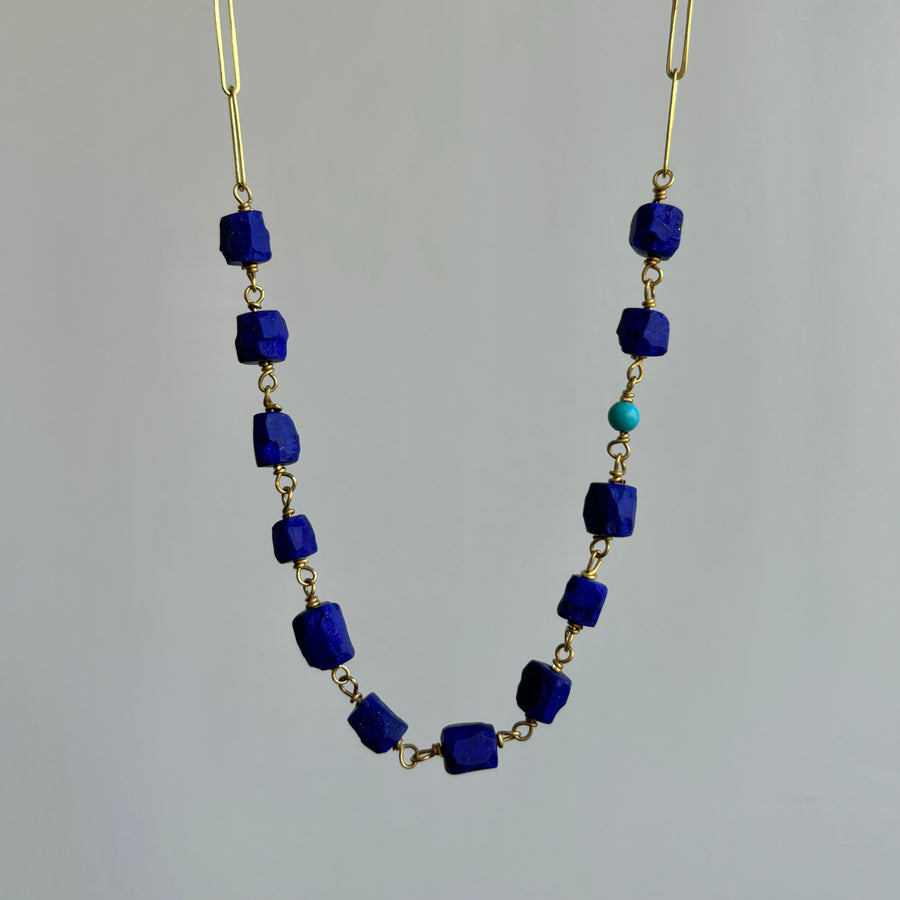 Velvet Blue Lapis & Turquoise Handmade Link Chain Necklace