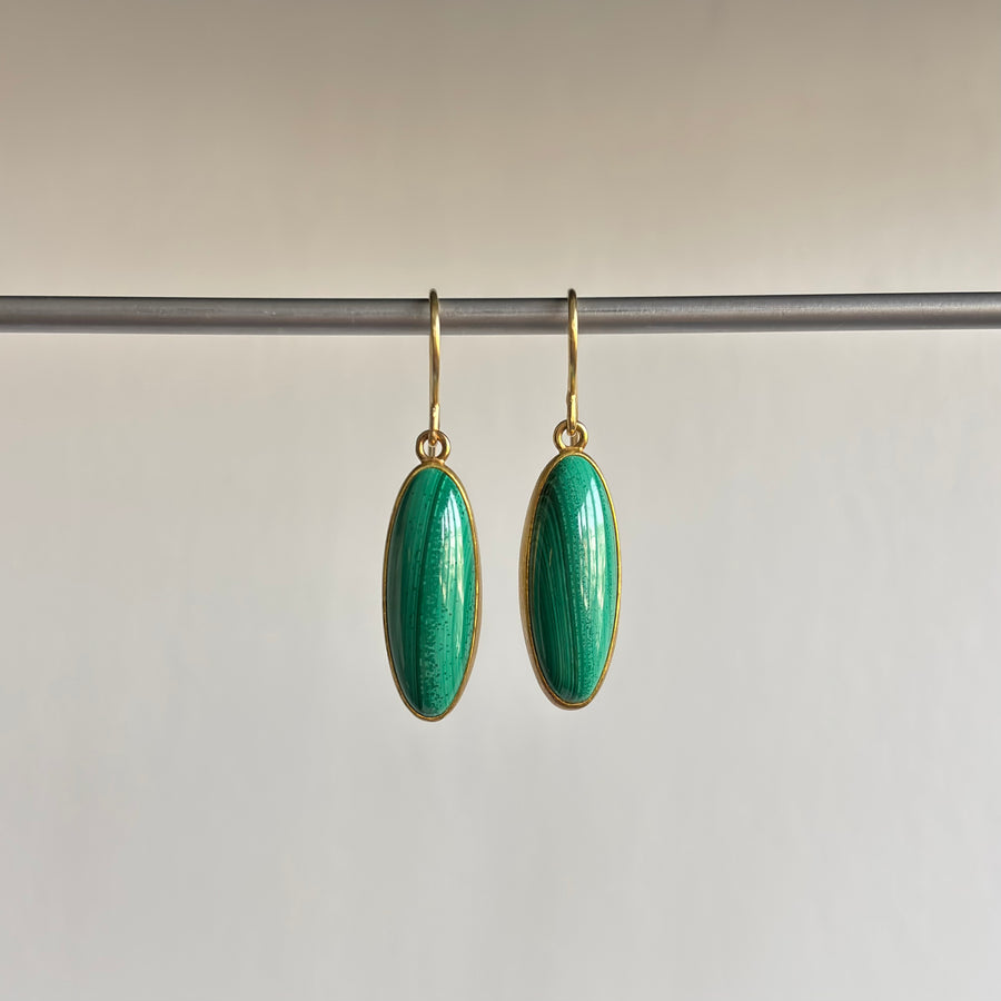 Malachite Oval Cabochon Earrings