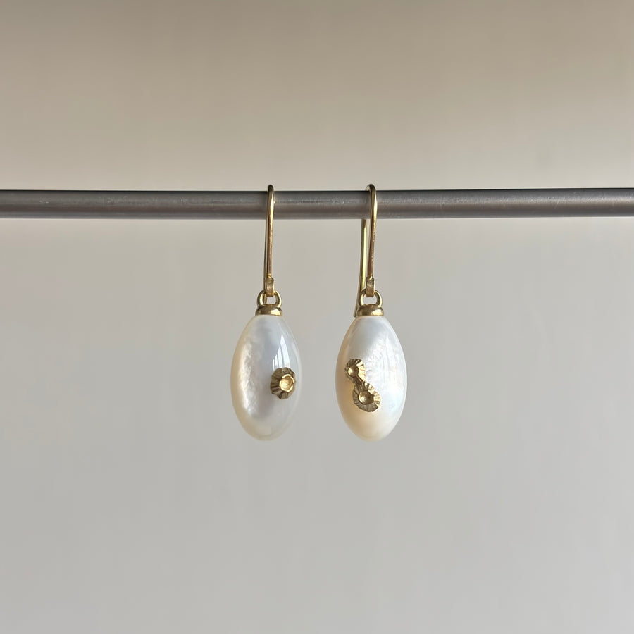 Little Mother of Pearl Earrings with Gold Barnacles