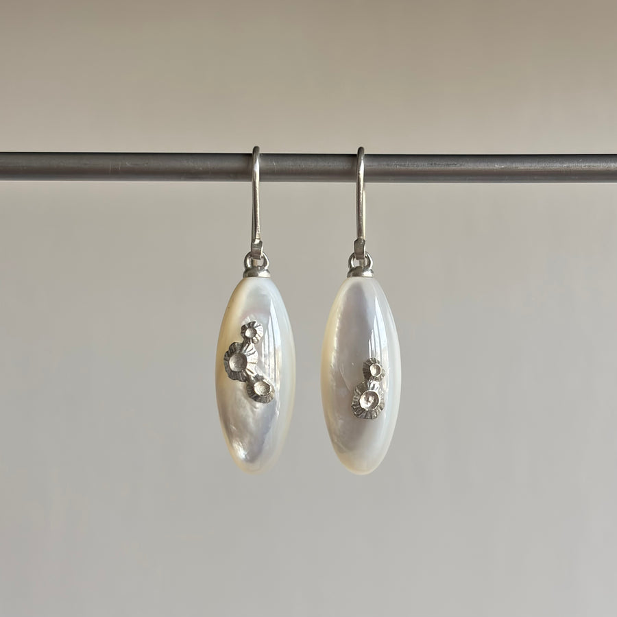 Medium Mother of Pearl Earrings with Silver Barnacles