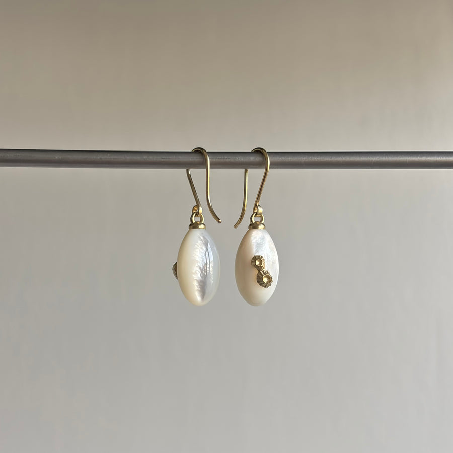 Little Mother of Pearl Earrings with Gold Barnacles