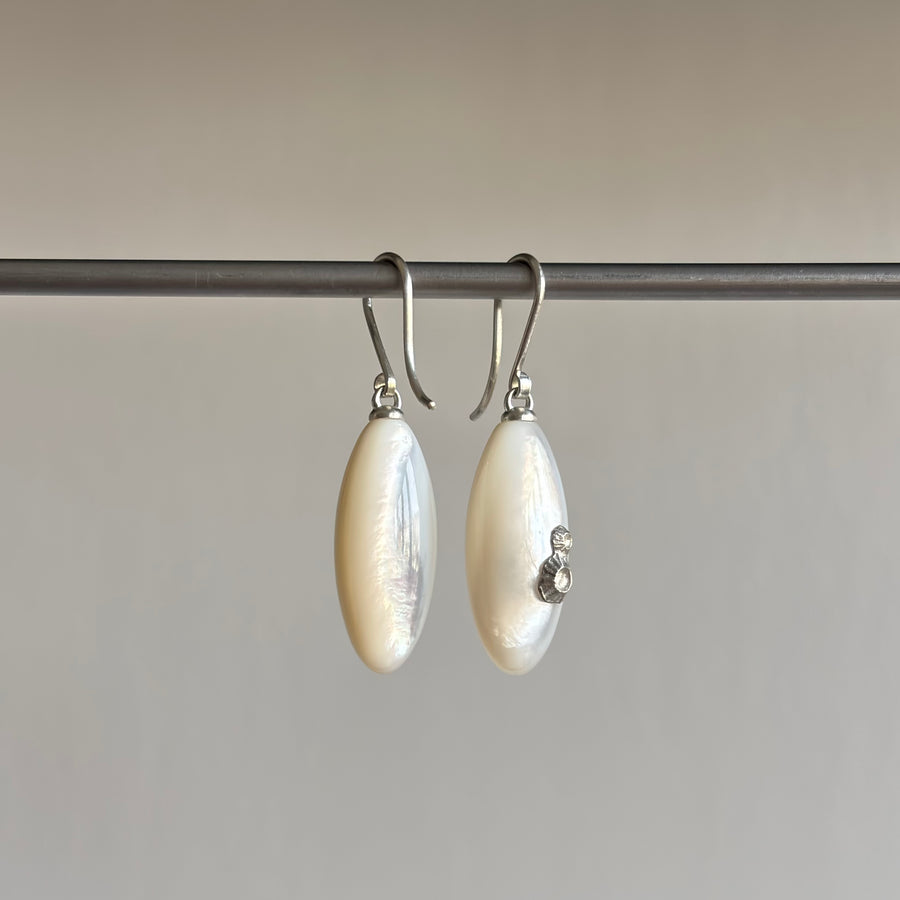 Medium Mother of Pearl Earrings with Silver Barnacles