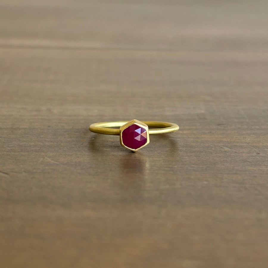 Petite Faceted Ruby Hexagon Ring