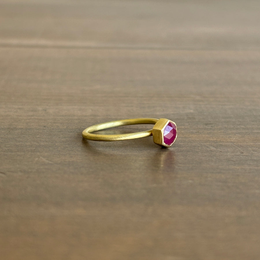 Petite Faceted Ruby Hexagon Ring