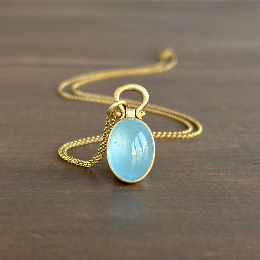 Oval Milky Aquamarine Cabochon Pendant