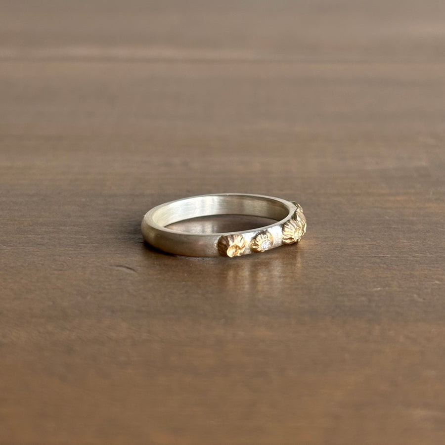 Silver & Gold Barnacle Ring with Diamond