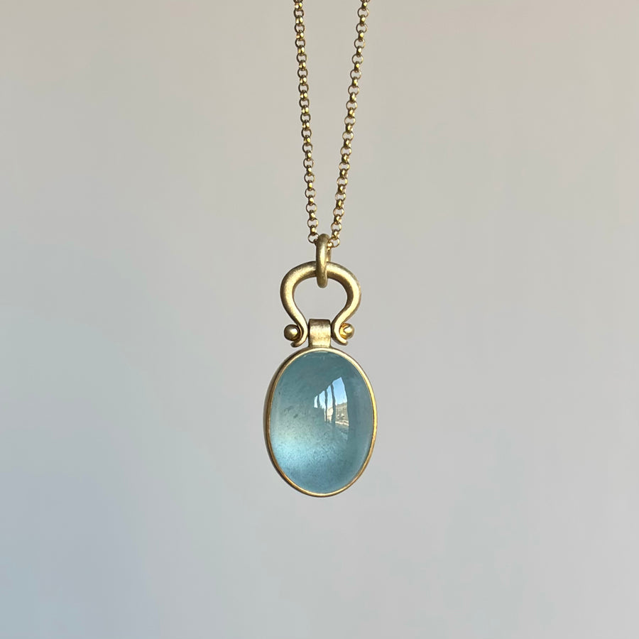 Oval Milky Aquamarine Cabochon Pendant