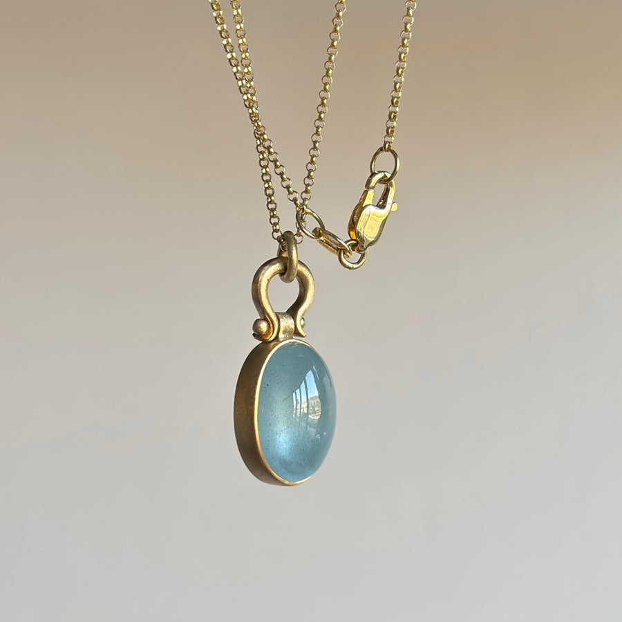 Oval Milky Aquamarine Cabochon Pendant