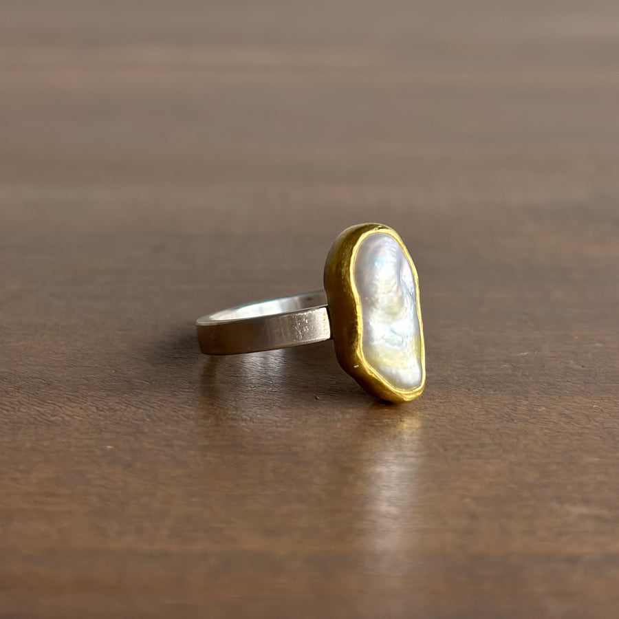 Silver Keshi Pearl Ring