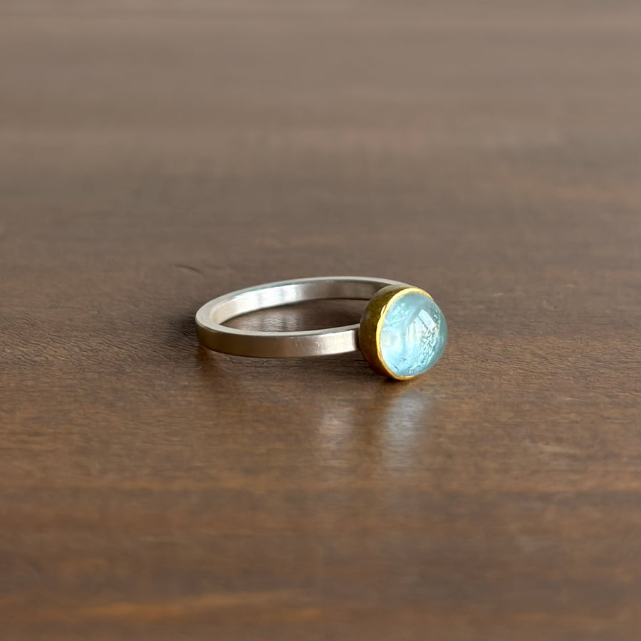 Round Aquamarine Cabochon Ring