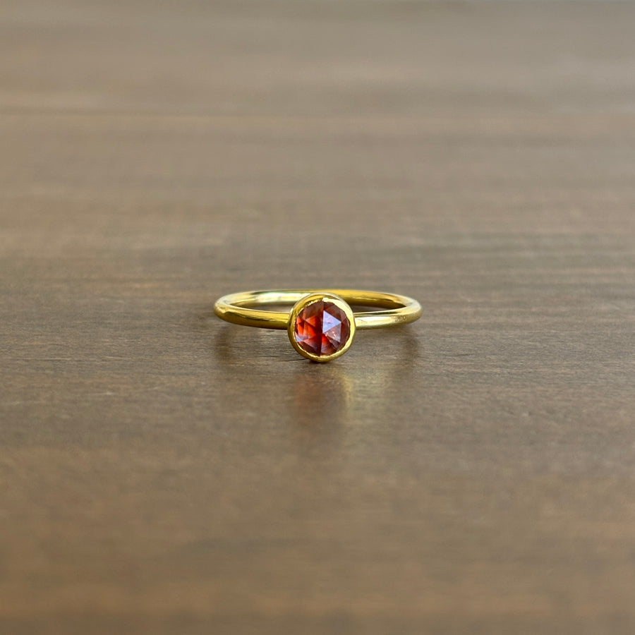 Round Rose Cut Orange Sapphire Ring