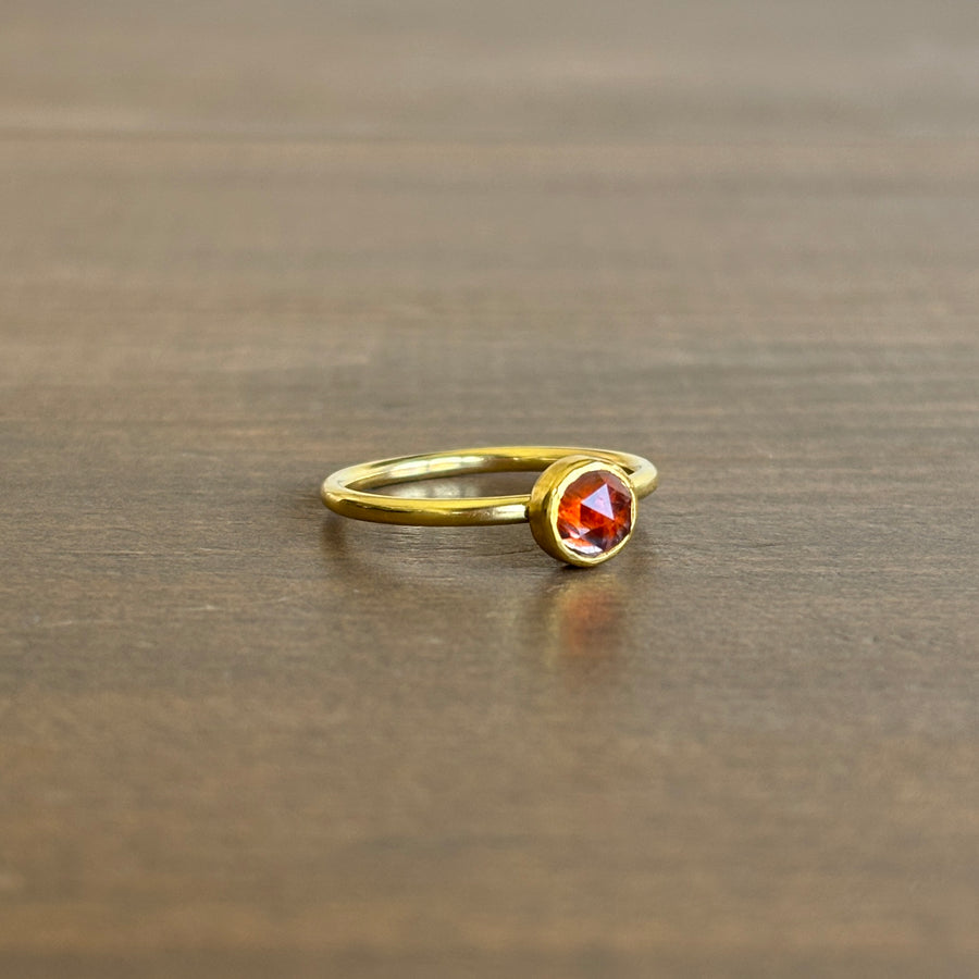 Round Rose Cut Orange Sapphire Ring