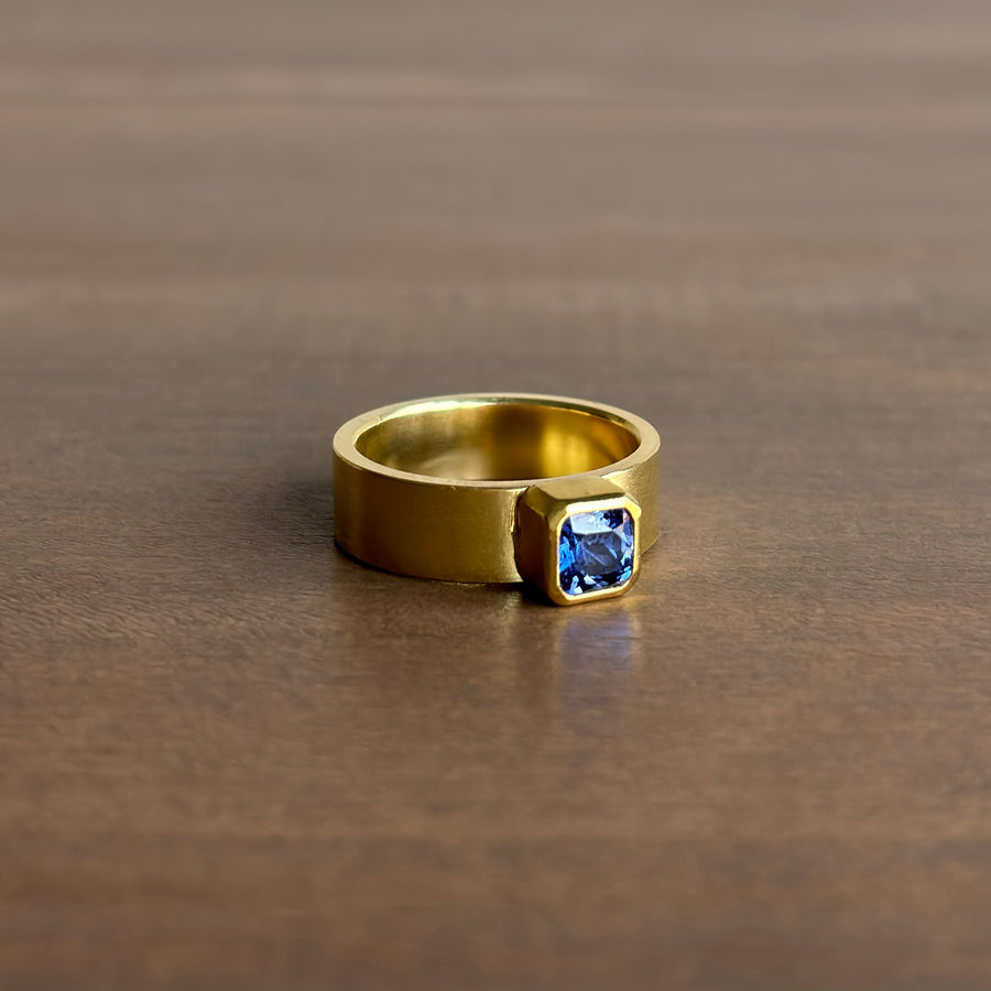 Blue Sapphire Wide Band Ring