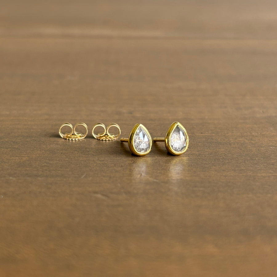 Grey Diamond Teardrop Stud Earrings