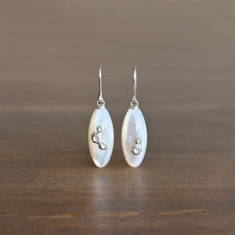 Medium Mother of Pearl Earrings with Silver Barnacles