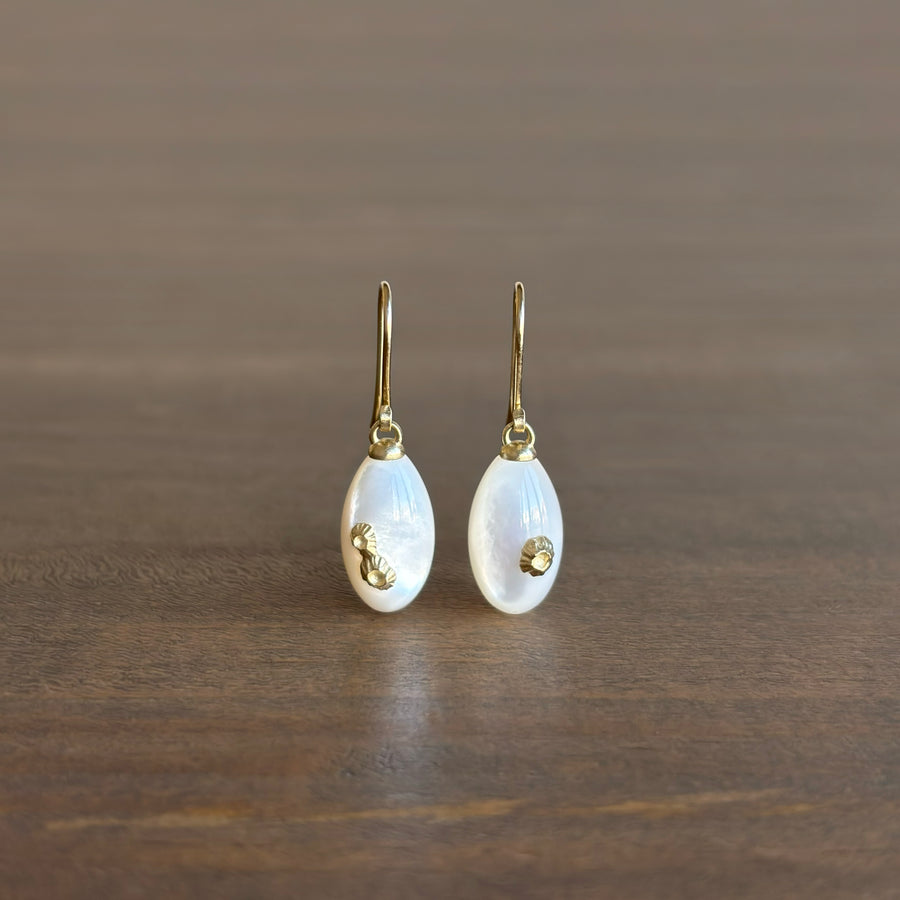 Little Mother of Pearl Earrings with Gold Barnacles