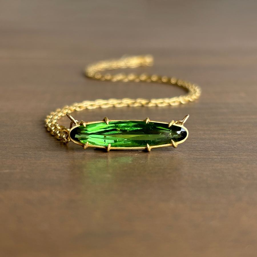 Faceted Oblong Green Tourmaline Necklace