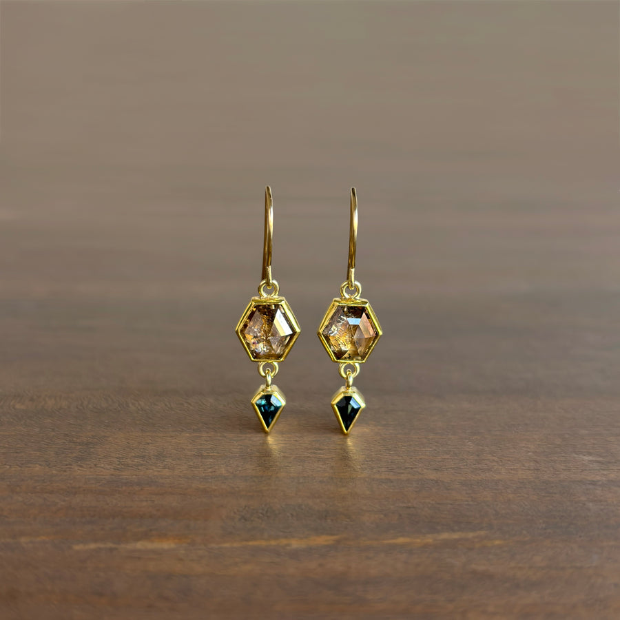 Brown Diamond & Montana Sapphire Earrings