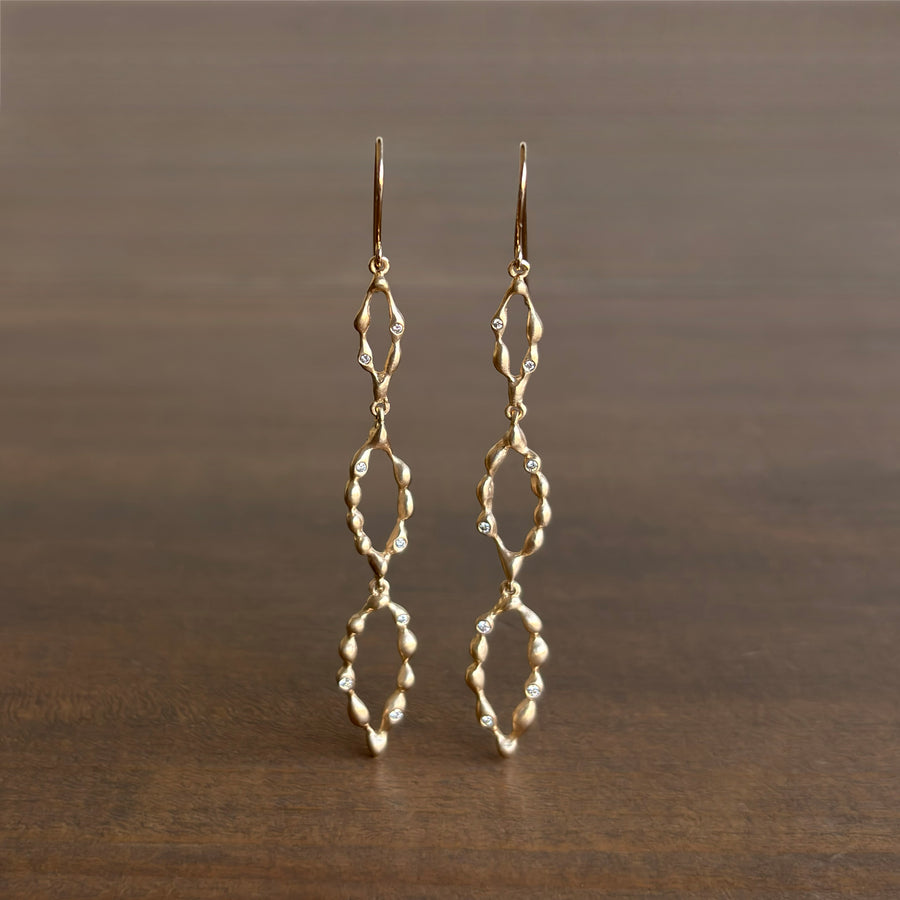 Triple Navette Droplet Earrings with Diamonds