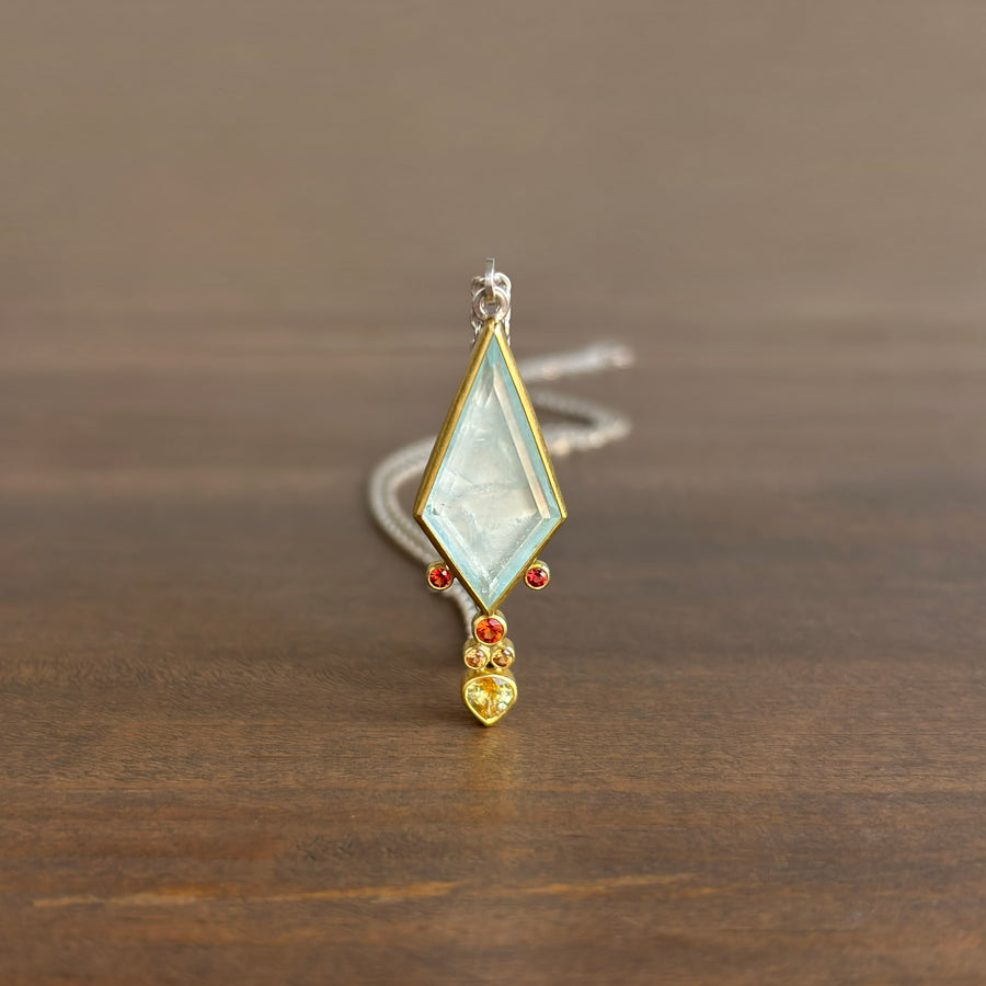 Aquamarine & Sapphire Drip Kite Pendant