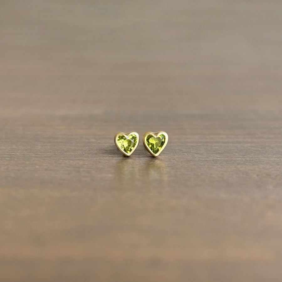 Tiny Peridot Heart Stud Earrings