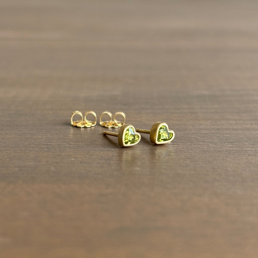 Tiny Peridot Heart Stud Earrings