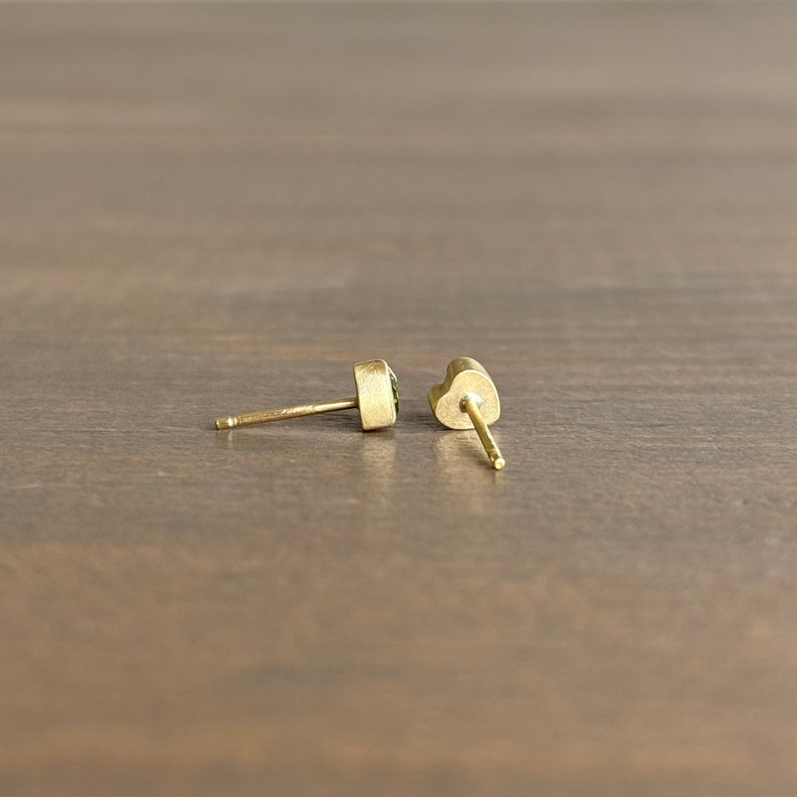 Tiny Peridot Heart Stud Earrings