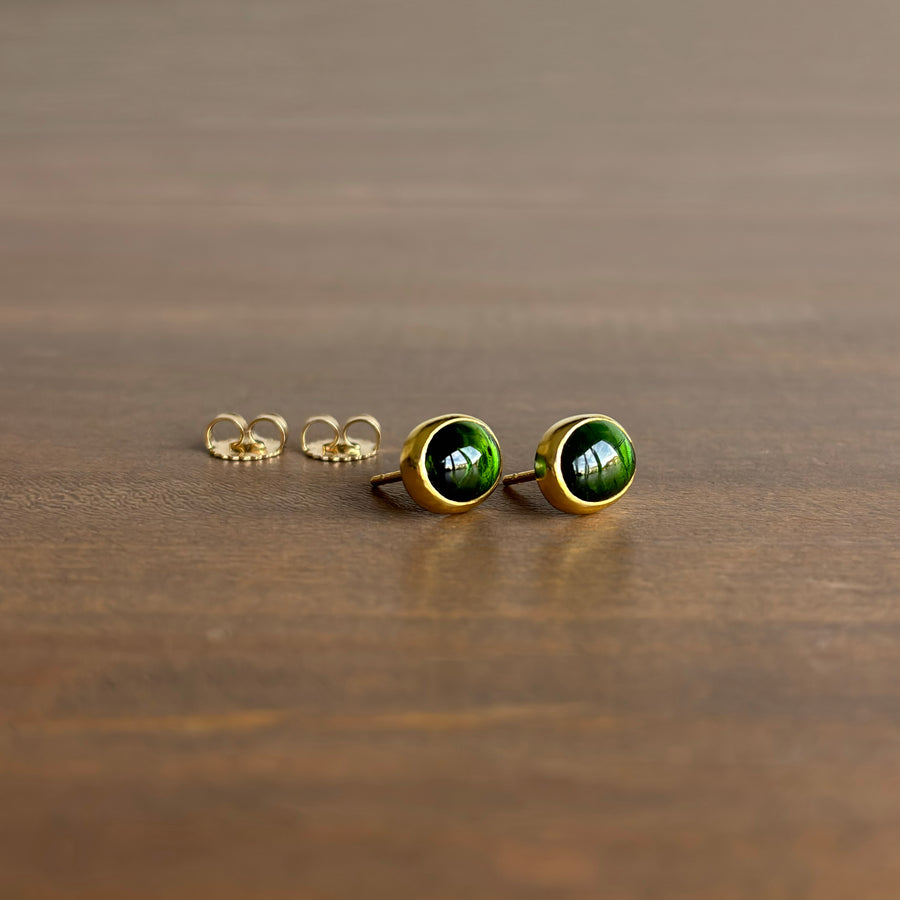 Oval Green Tourmaline Cabochon Stud Earrings